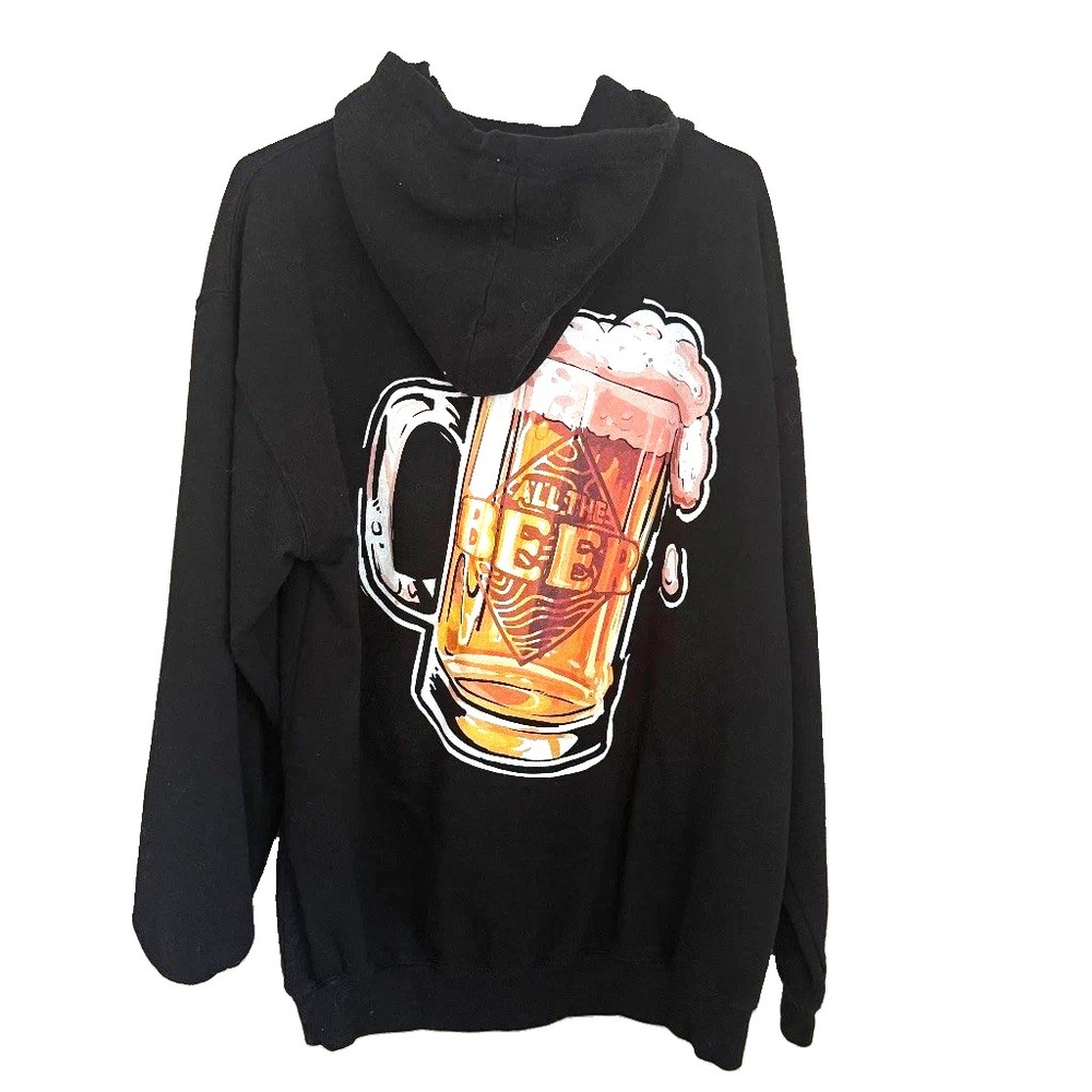 All The Beer Black Hoodie XL Mens Pullover Sweatshirt Beer Mug Graphic Mancave